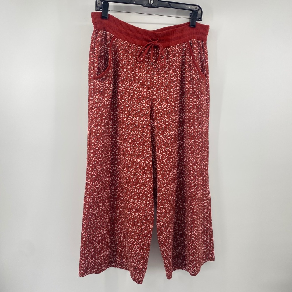 Max Studio Wide Leg Pants Women L Red Medallion Print Drawstring Boho Loungewear